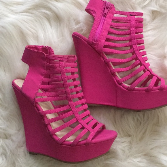 pink platform wedges